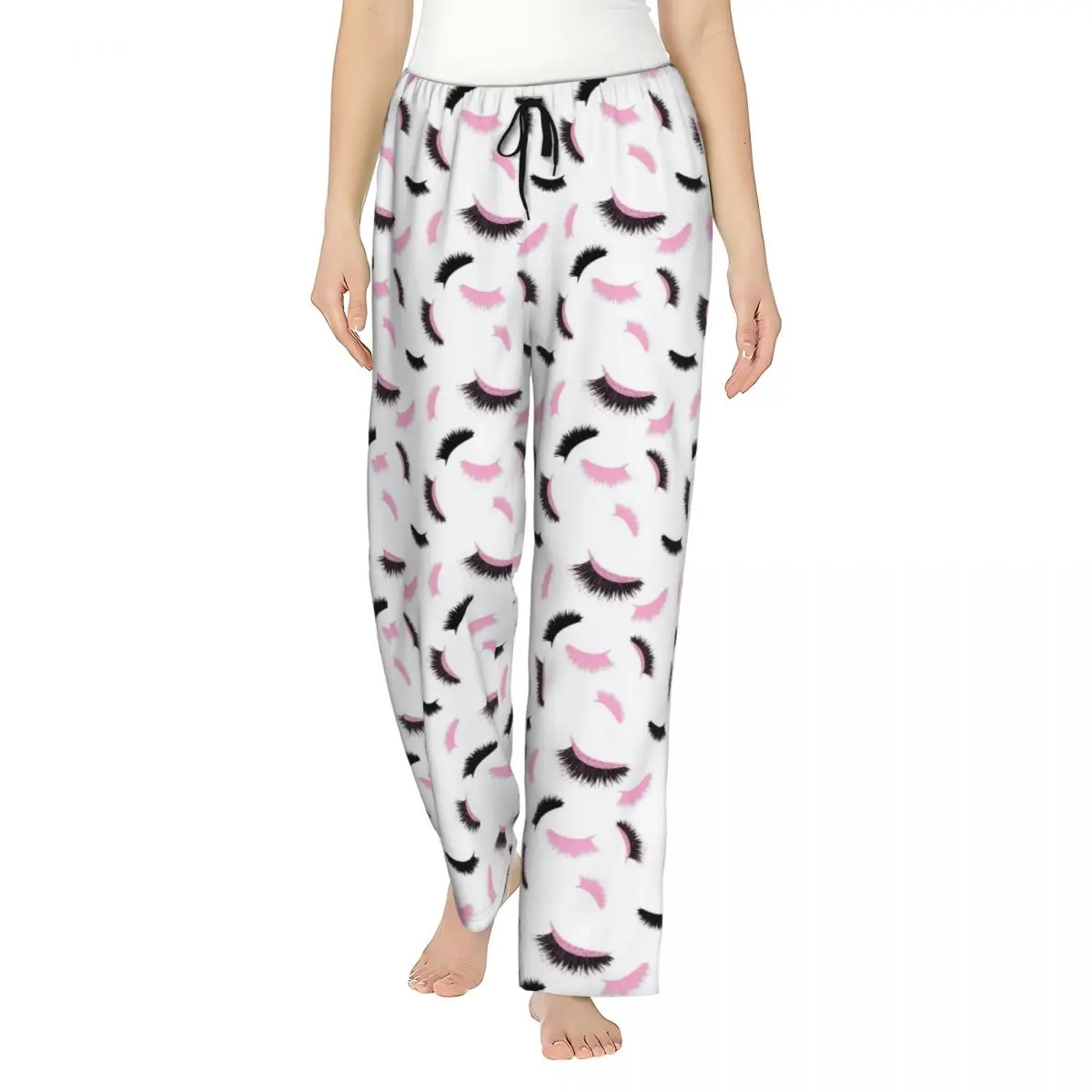 Women Pajama Pants Lashes Closed Eyes Lounge Pants Loose Fit Cartoon Beauty Eyelash Glam Sleepwear Home
