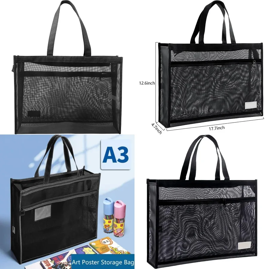 حقيبة تخزين الملصقات الشفافة مقاس 18 × 12 بوصة مع مقبض ومنظم سحاب لمحافظ الفن وكتب الرسم ولوحات الإعلانات #1