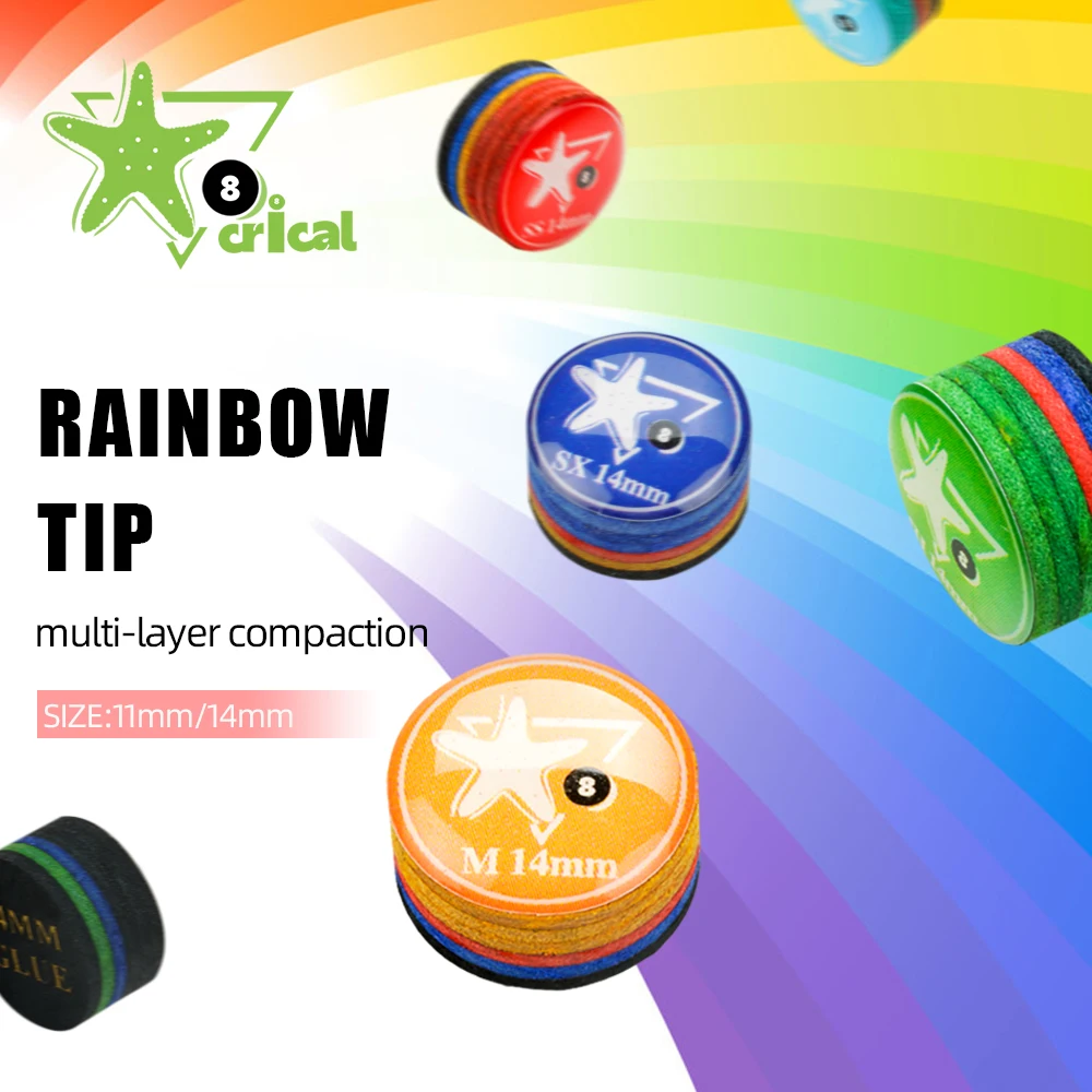 Rainbow Billiards Tips Crical 11mm/14mm Pool Cue Tip 6 Layers Pigskin Billiard Cue Tip Billiard Accessories SX/SS/S/M/MH