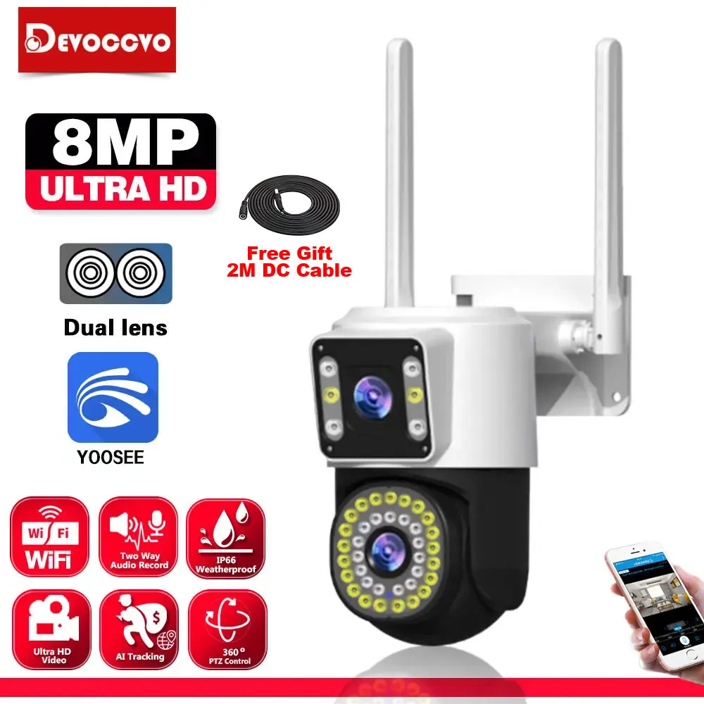 

4K 8MP Dual Screen Dual Lens WIFI PTZ Camera Outdoor IP66 Waterproof Auto Tracking Wireless CCTV Security Surveillance Camera