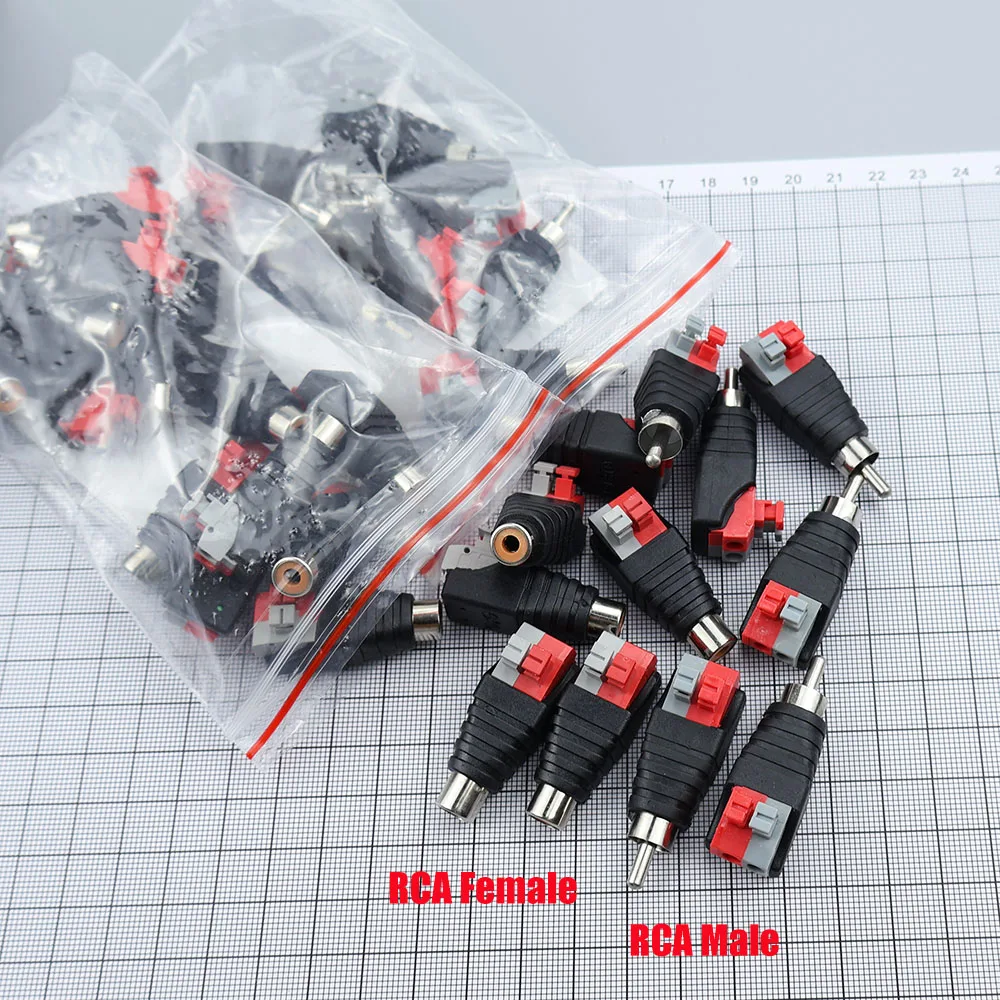 RCA Plug Male Female Connectors RCA Lotus Head Welding-free Audio Speaker Press Type Terminal AV Plug Socket Adapter