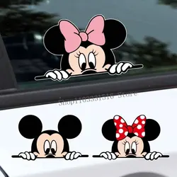 Disney Mickey Car Stickers Anime Cartoon Minnie Creative Rearview Mirror Rear Bar Cover Scratches Creative Car Stickers