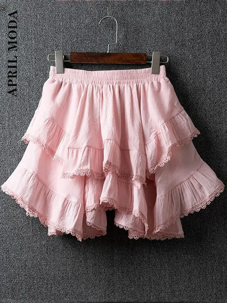 Irregular Ruffle Kawaii Mini Summer Skirts Women Faldas Mujer De Moda Patchwork Lace Jupe Korean Saia Fashion Sweet White Skirt