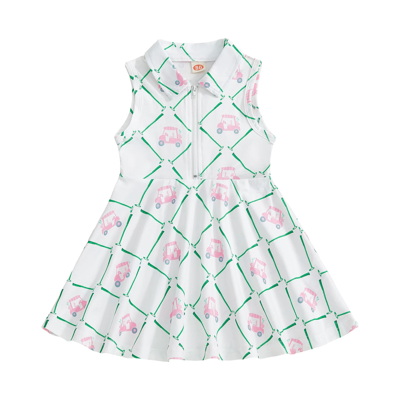 

Платье без рукавов для маленьких девочек, повседневное платье трапециевидной формы с принтом на молнии и лацканами для пляжной вечеринки, милая одежда