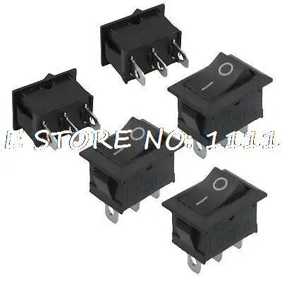 5pcs AC 250V/6A 125V/10A 3 Pin SPDT Black On/Off Panel Mount Rocker Switch