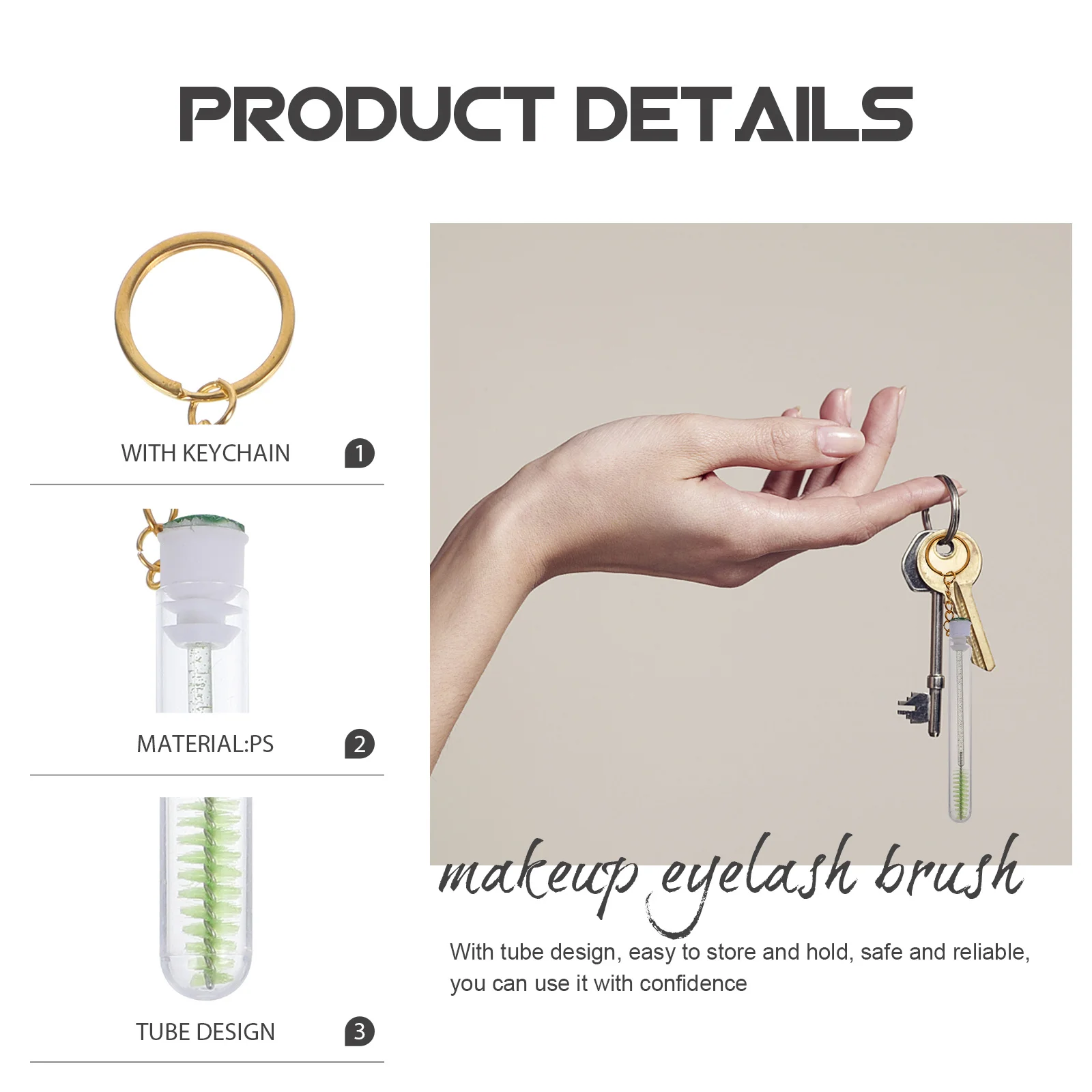 10 szt. szczoteczek do rzęs z breloczkiem i tubką, błyszczący grzebień do rzęs dla kobiet, modny prezent kosmetyczny, kompaktowy, idealny w podróży.