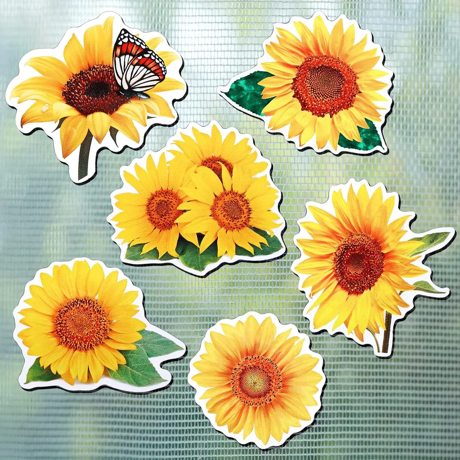 12Pcs Sunflower Double Sided Screen Door Magnets, Adjustable Pet Safety Sliding Door & Fridge Decor