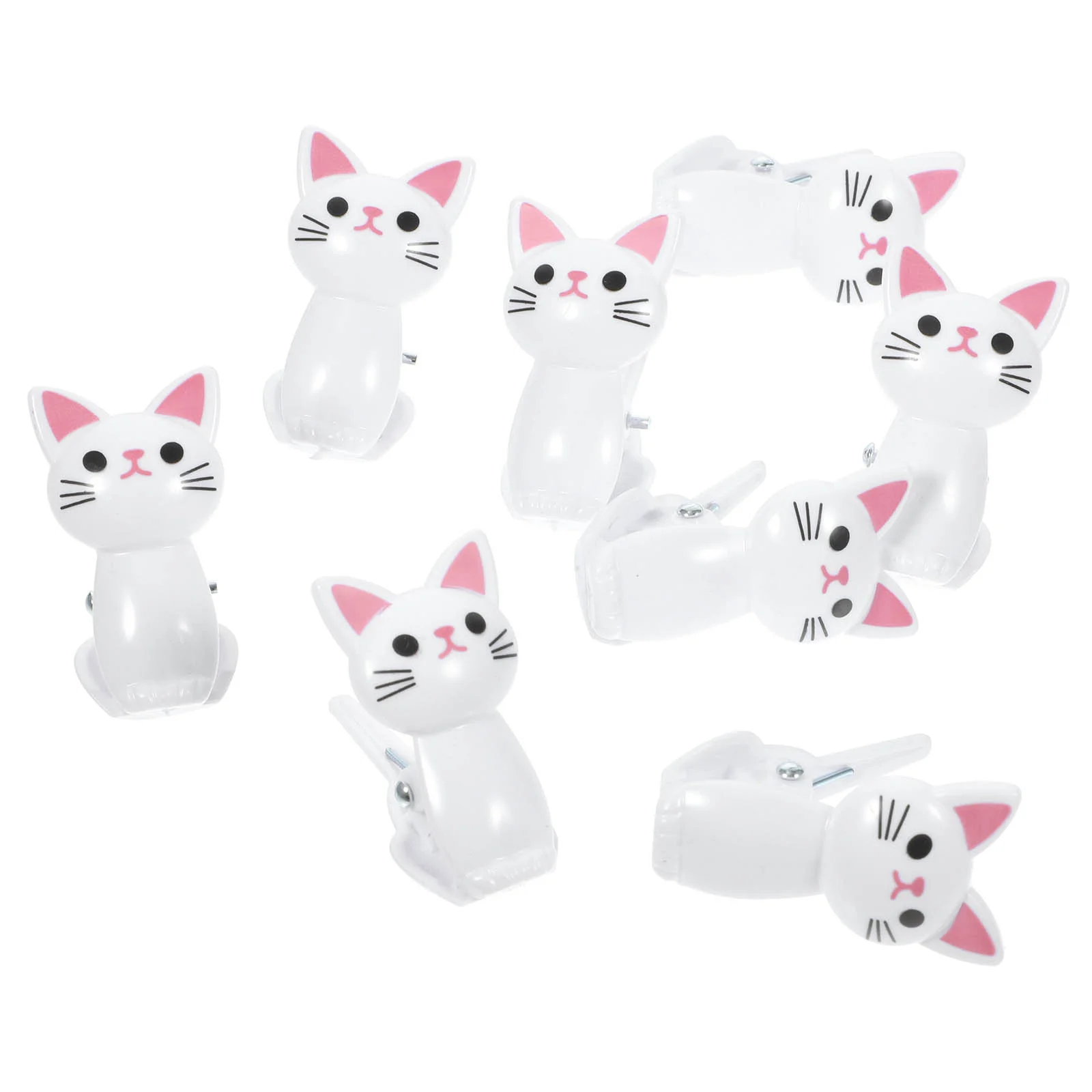 8 Pcs Cute Cat Office Clip with Lanyard Multifunctional Windproof Drying 6pcs (grey 3 + White 3) Bag Clips Sealing Double Team