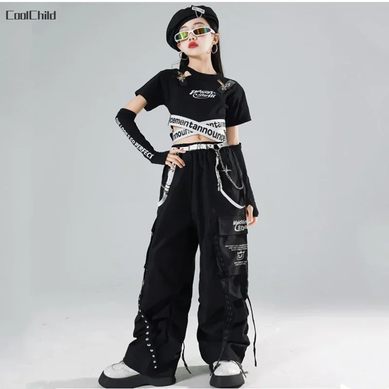 Hip Hop Kids Crop Top Street Dance Cargo Pants Pleated Skirts Girls K-pop Streetwear Children Jazz Costumes Stage Clothes Sets