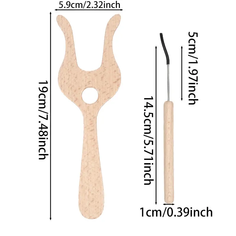 مجموعة شوكة كروشيه خشبية متعددة الوظائف أداة حياكة خشبية شوكة نسيج كروشيه للمبتدئين في تجديل الحياكة