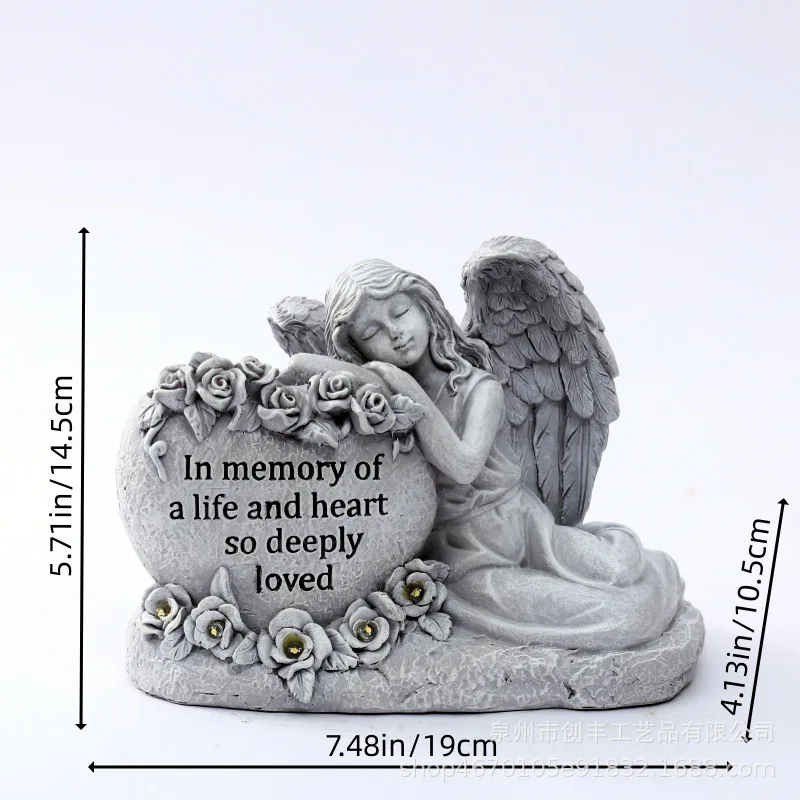 Cross-Border Creative Angel Tombstone Garden Solar Resin Craft Memorial Courtyard Decoration Ornament Set