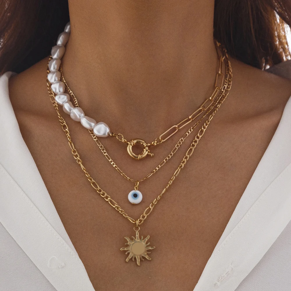 Elegant Irregular Pearl Multi-layer Necklace Heart Pendant Choker Necklace For Girls Jewelry Trend Vacation Wedding Gifts X0286 image 2