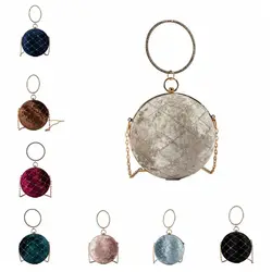 New Classic Round Banquet Clutch Rhinestone Velvet Ball Shape Handbag Chain Shoulder Bag for Women Luxury Wrist Bag