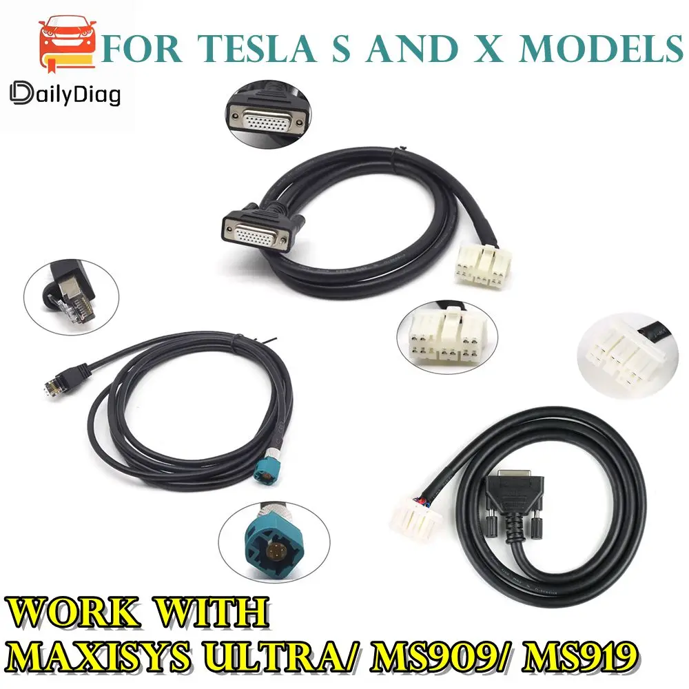 

Single/Combination TESKIT Tesla Diagnostic Adapter Cables for Tesla S and X Models Work with MaxiSYS Ultra/ MS909/ MS919 Tablet