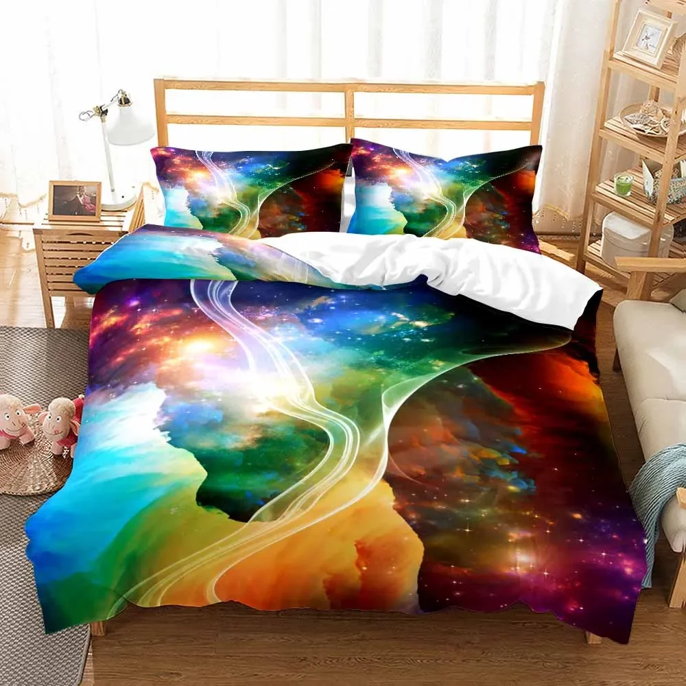 Blue Violet Green Galaxy Duvet Cover Sets Bedroom Set King Super Soft Comfortable Bedding Set Starry Sky 3 Pcs Ropa De Cama Home