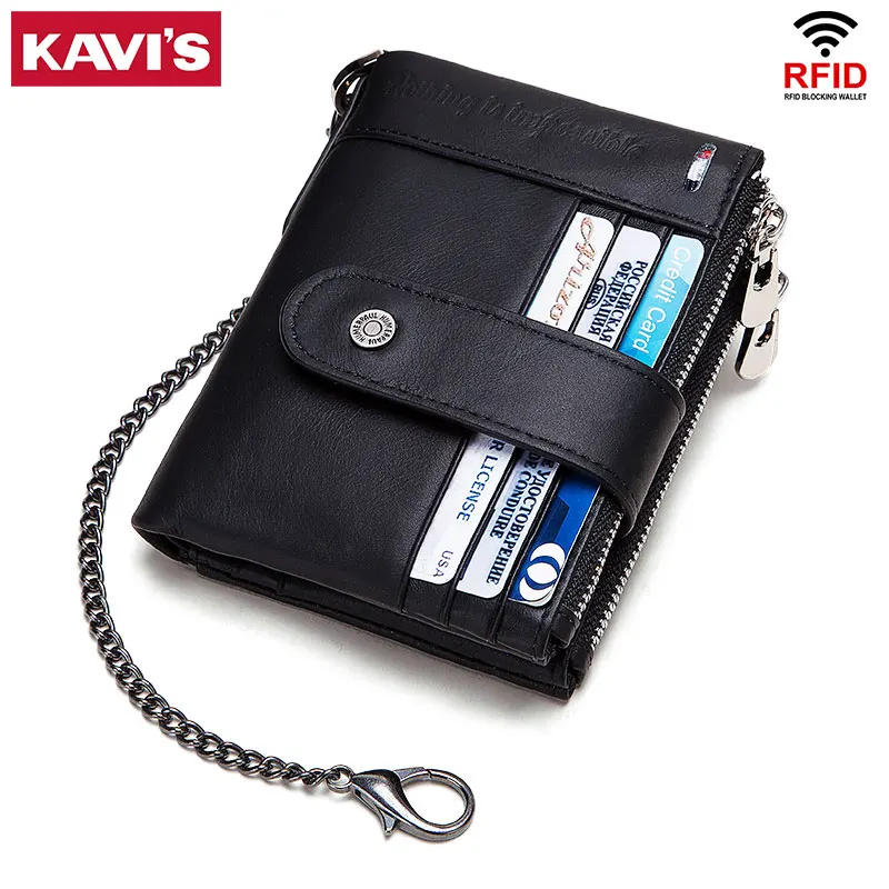 

RFID Business Card Holder Wallet for Men Genuine Leather Male Cartera Hombre Hasp Zipper Coin Pocket Money Bags