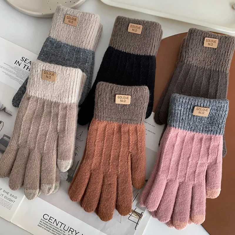 

New Wool Gloves Women Men Warm Winter Touch Screen Gloves Stretch Knit Mittens Wool Full Finger Guantes Female Crochet Glove