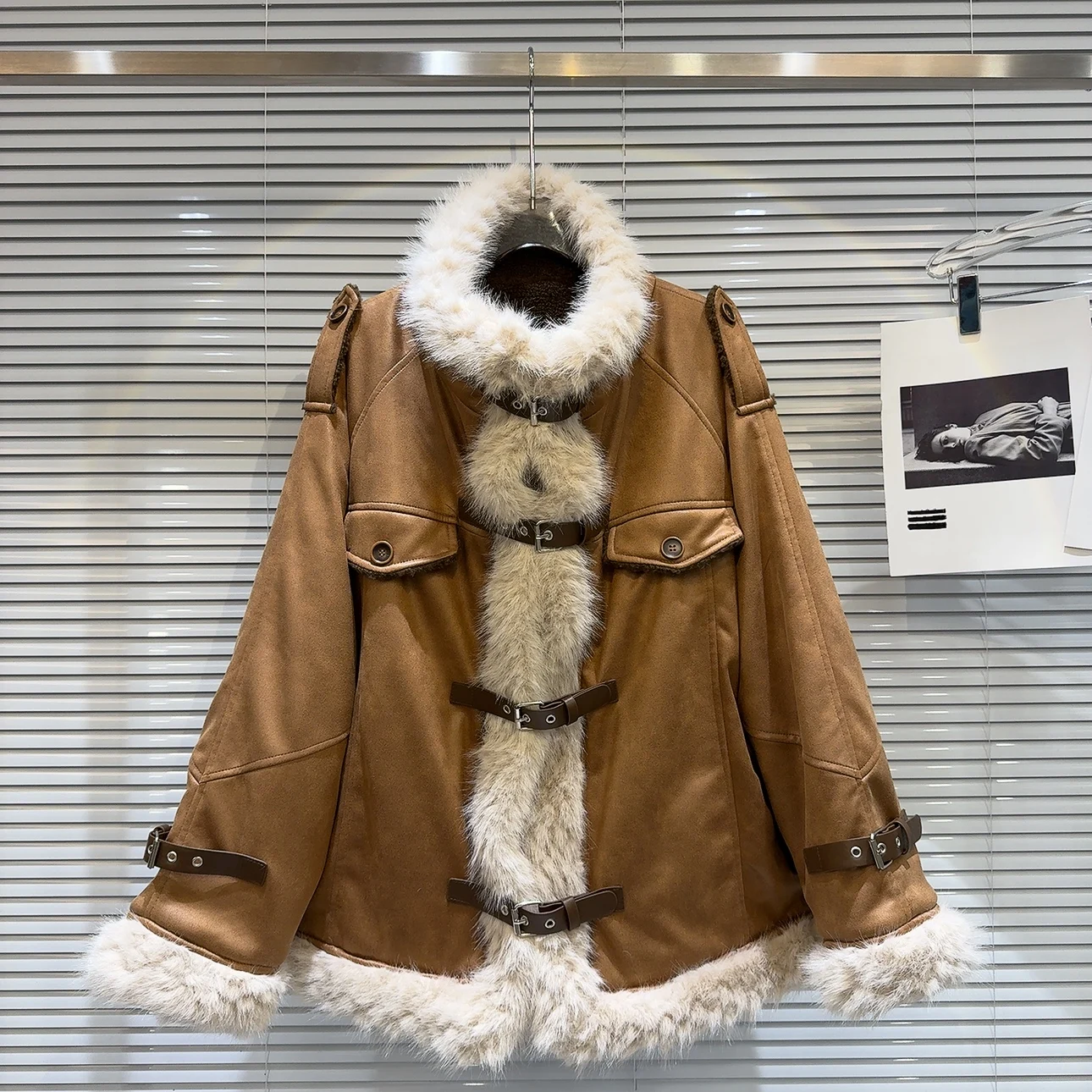 Уличное замшевое кожаное пальто Jaet, женское модное зимнее пальто, длинный воротник-стойка на молнии, средней длины, комплект из интегрированного меха...