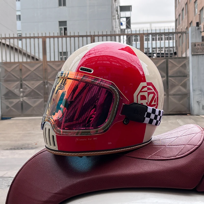 ORZ retro motorcycle helmet, men's and women's full helmets, interchangeable windshields