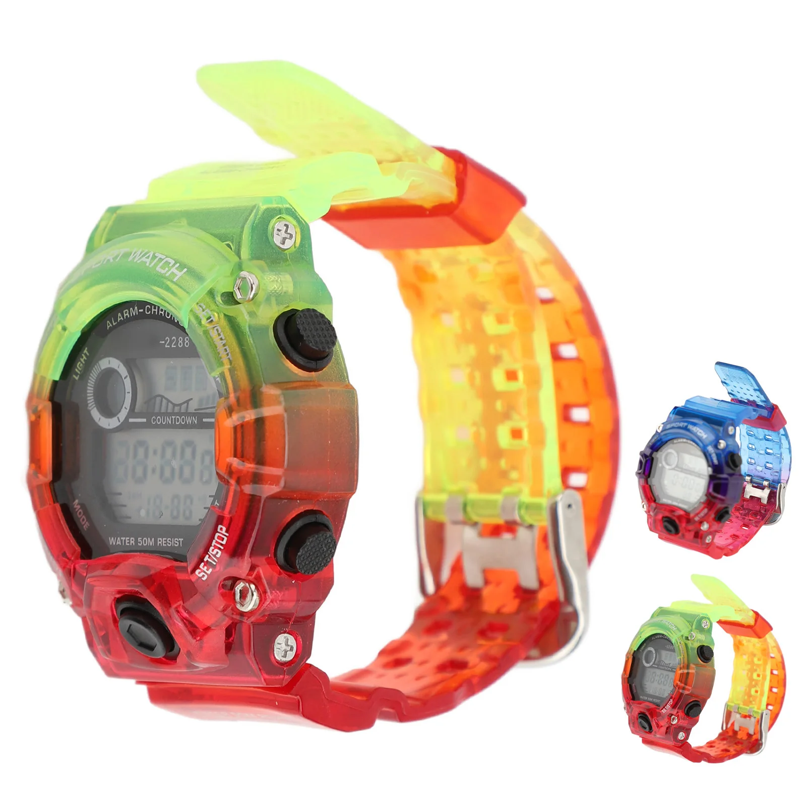 

Часы с хронографом с двойным временем, многофункциональные круглые цифровые часы, водонепроницаемые электронные часы 50 м, светящийся обратный отсчет для улицы