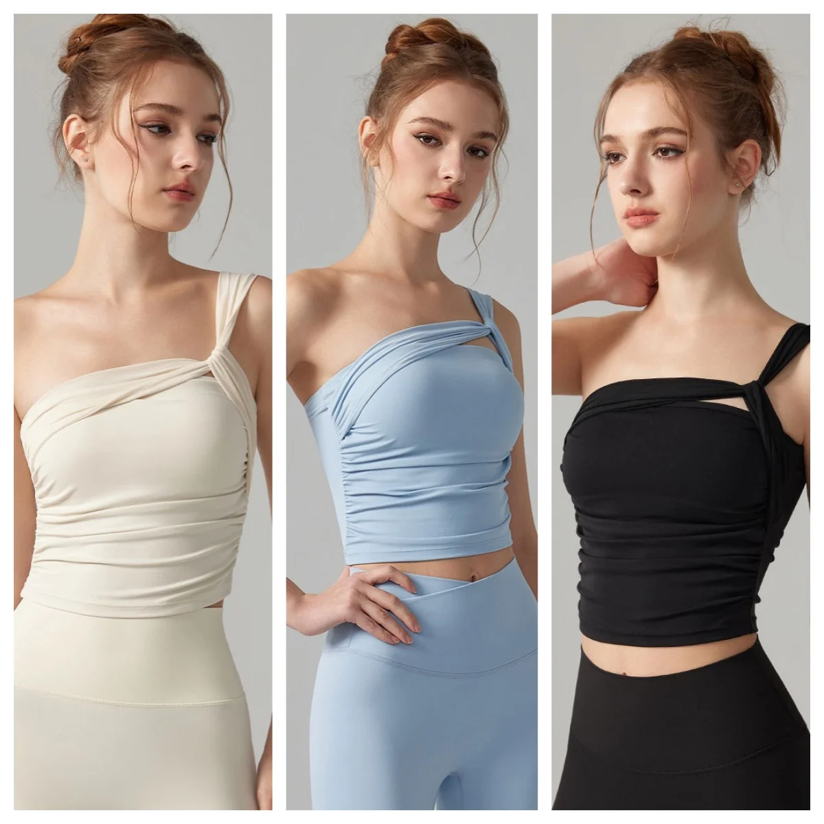 

Women's Longline Sports Bra Top, Fixed Cup Racerback Fitness Tank, Slim Fit Pure Color Workout Vest