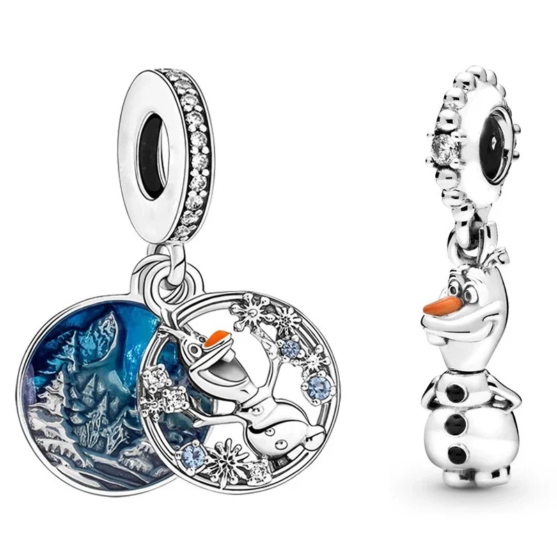 

Fit Pandora Charms Bracelet Men Disney Blue Enamel Ice Snow Olaf Beads DIY Bijoux For Women Cartoon Anime Frozen Snowman Pendant