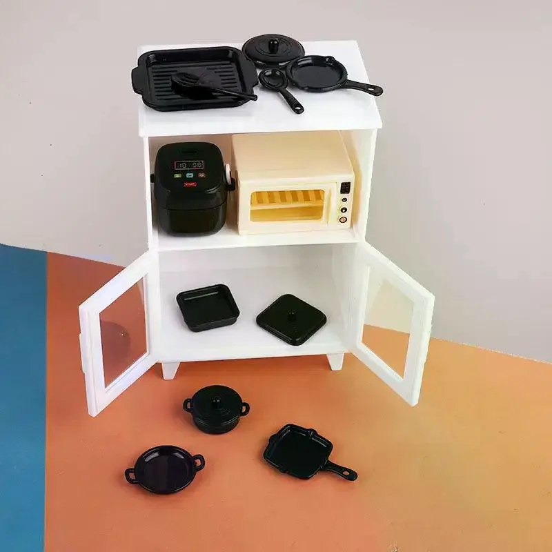 1 conjunto 1:12 mini comida fingir jogar acessórios brinquedo casa de bonecas móveis modelo cozinha jogo kit em miniatura panelas arroz gabinete