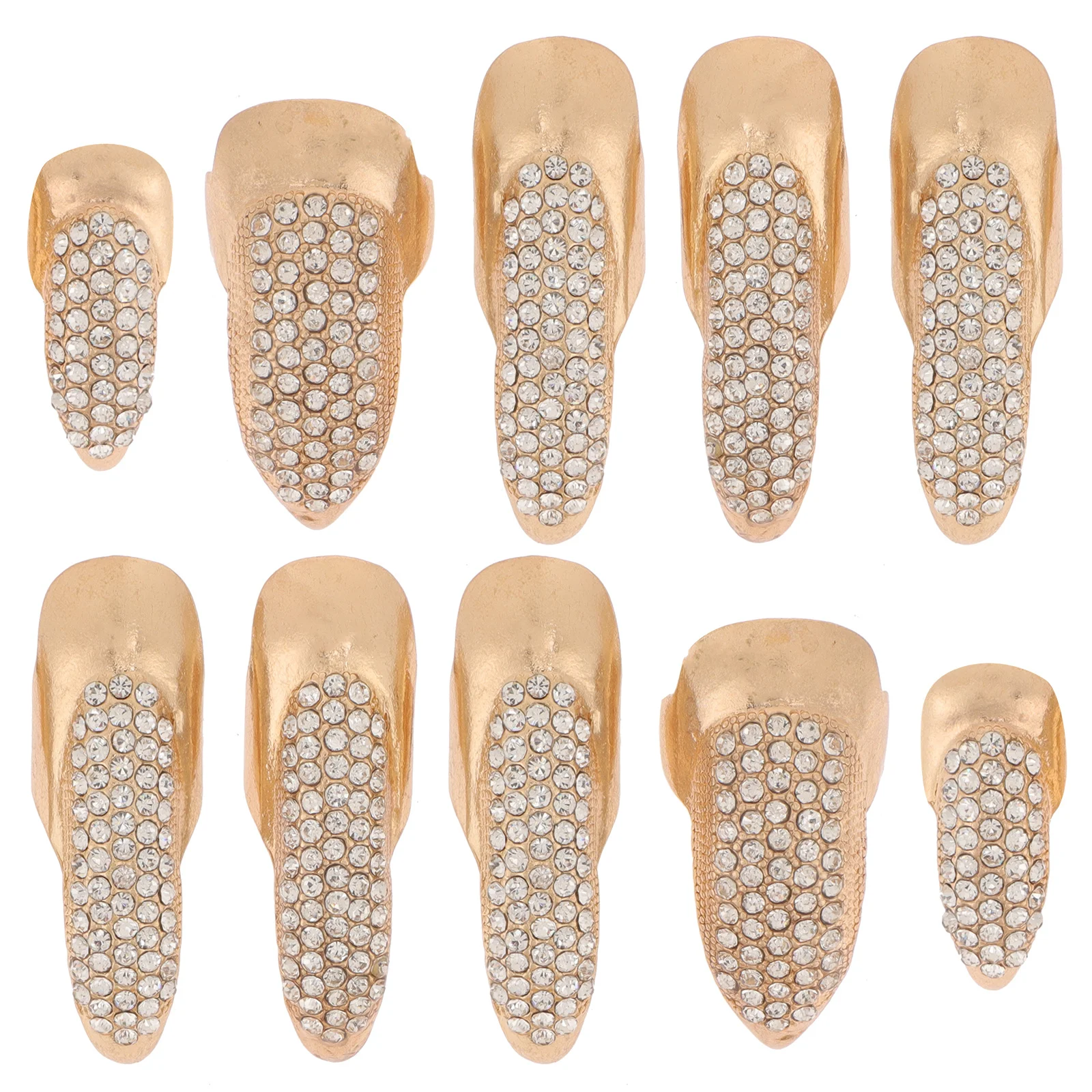 แหวนเล็บปลอมแบบมีคริสตัล 10 ชิ้น สไตล์พังก์ กอธิค สำหรับชุดฮาโลวีน อุปกรณ์เสริมสำหรับผู้หญิง แสดงโชว์