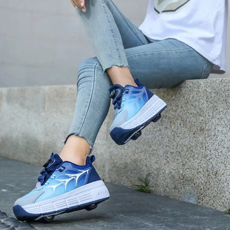 Comfortable Indoor Kids Roller Skates with 2 Wheels Removable Wheels Inline Skates Girls Sports Shoes Roller Skates