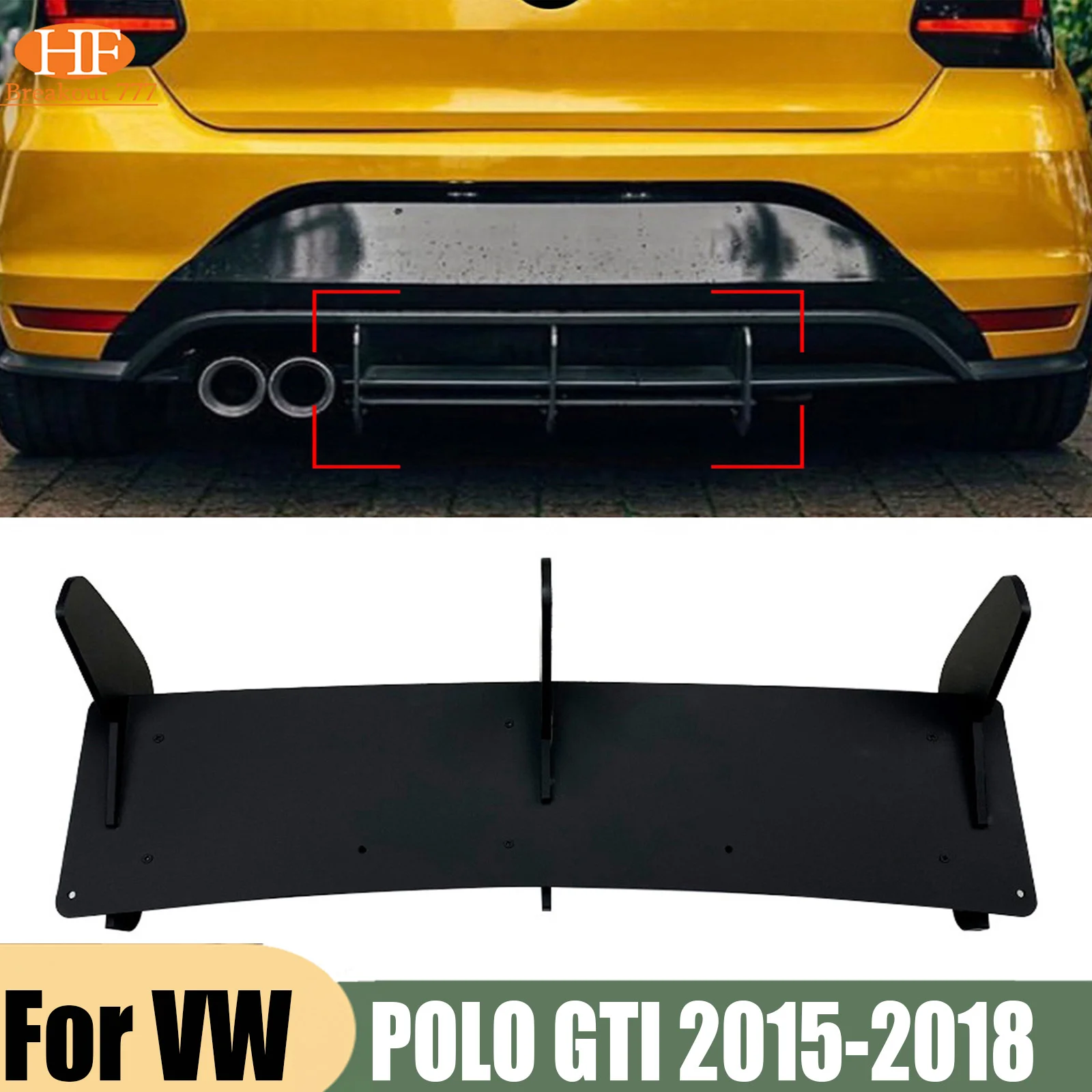 For VWPOLO GTI 2015-2018 Rear Bumper Chassis Diffuser Spoiler Lip Spoiler Body Kit ABS Gloss Black