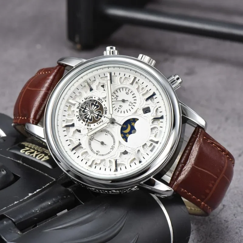 Luxury brand Men Watches Automatic Quartz watch Tourbillon Clock Genuine Leather Waterproof Watch Men fashion Wristwatch2024