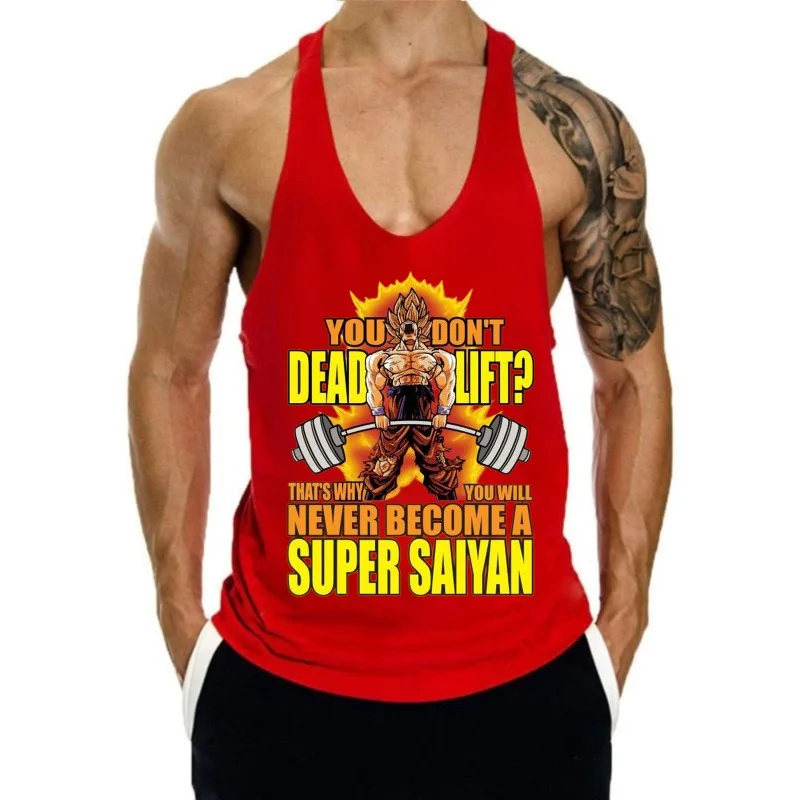 メンズジム I 字型ベスト日本アニメドラゴンボールタンクトップ夏純粋な綿通気性バスケットボールジャージ原宿 Y2k トップス