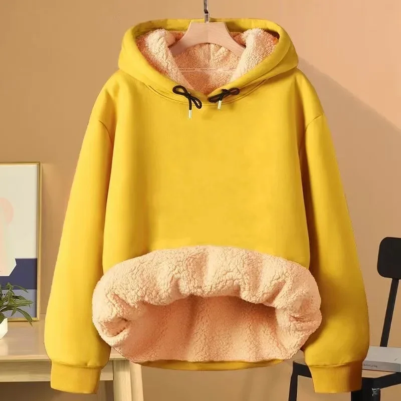 

2025 Autumn And Winter New Hooded Lamb Fleece Hoodie Solid Color With Thick Fleece For Men And Women, Warm And Casual Versatile