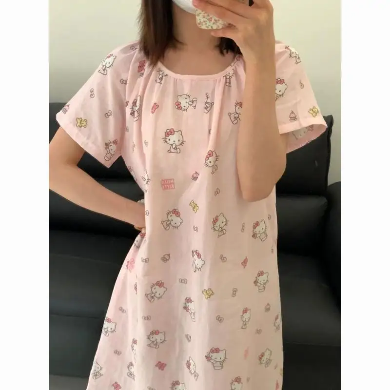 Pigiama a maniche corte da donna Hello Kitty Sanlio anime stampato estivo sottile girocollo camicia da notte simpatico cartone animato comodo abito