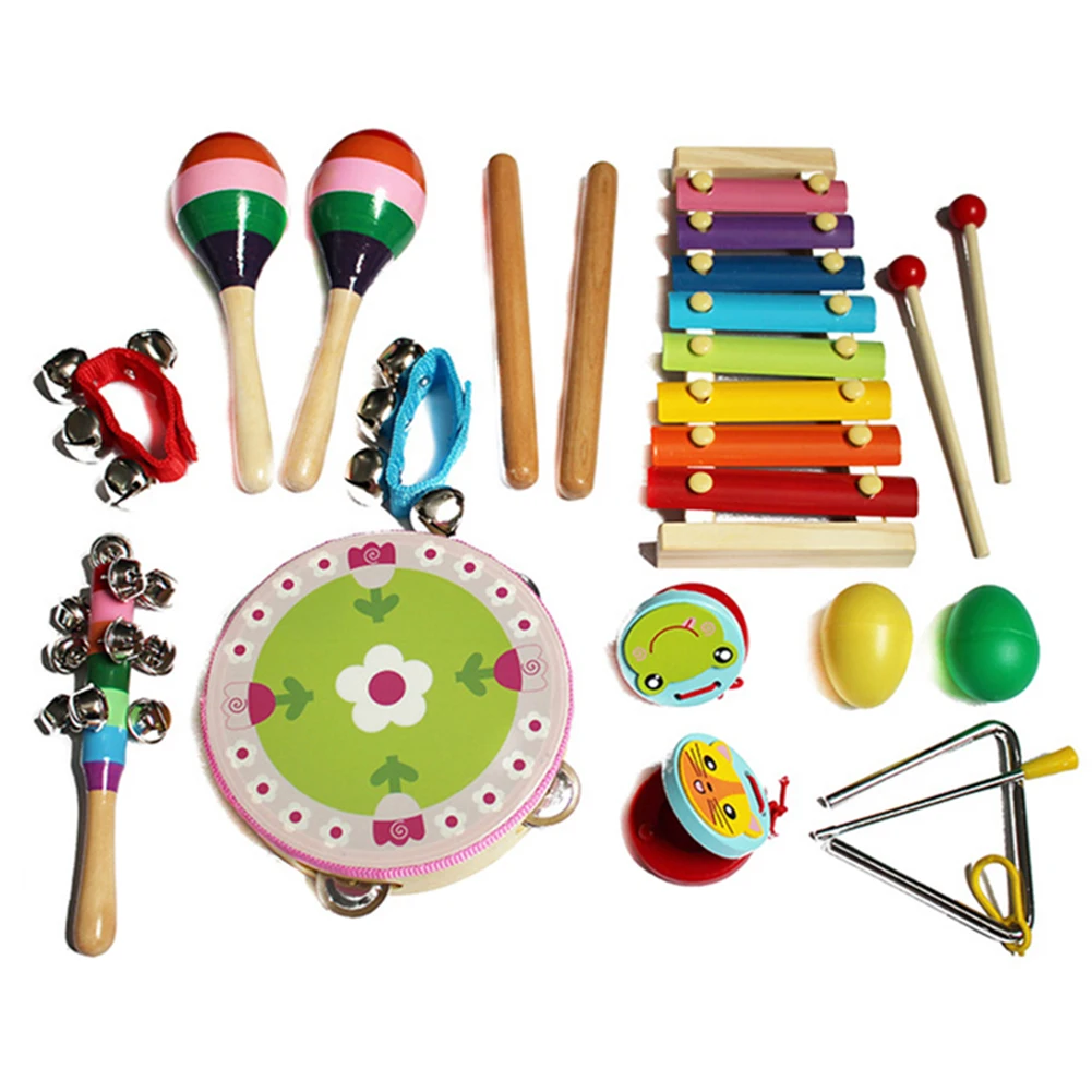 

Musical Instruments Set 14 Types Xylophones Tambourine Grip Bells Kit with Storage Bag for Girls and Boys