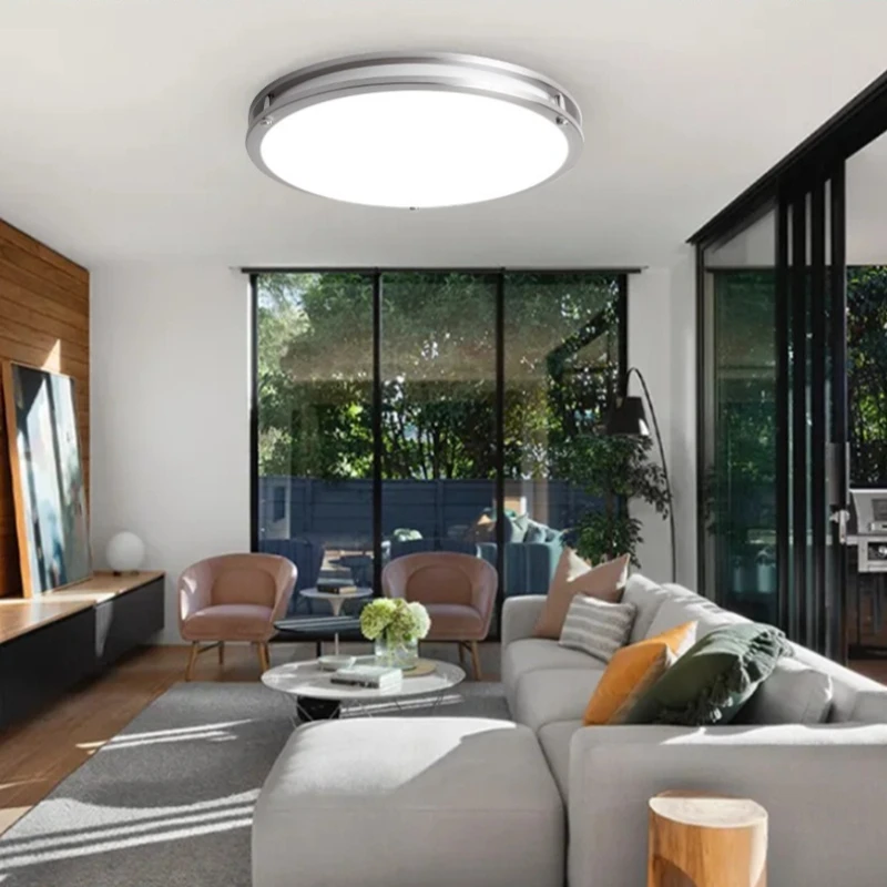 Modern Dual-ring Stainless Steel Home Ceiling Light Round LED Indoor Lighting Bedroom Kitchgen Designer Lamp 110-220V RC Control