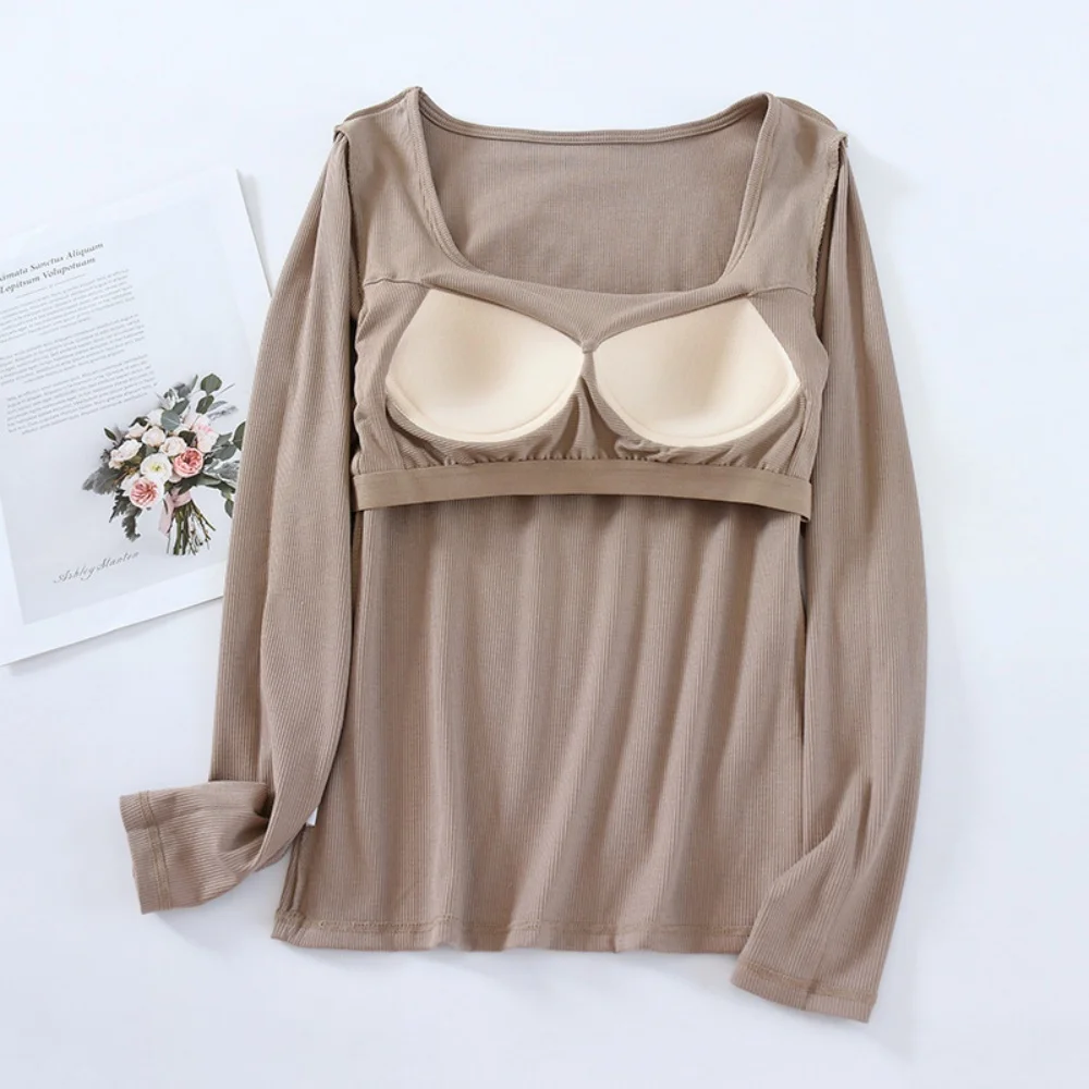 

One Piece Chest Cup Pajamas Top Night Wear Female Sleepwear Women Nightwear New Spring Autumn Long Sleeve Sleeping Clothes