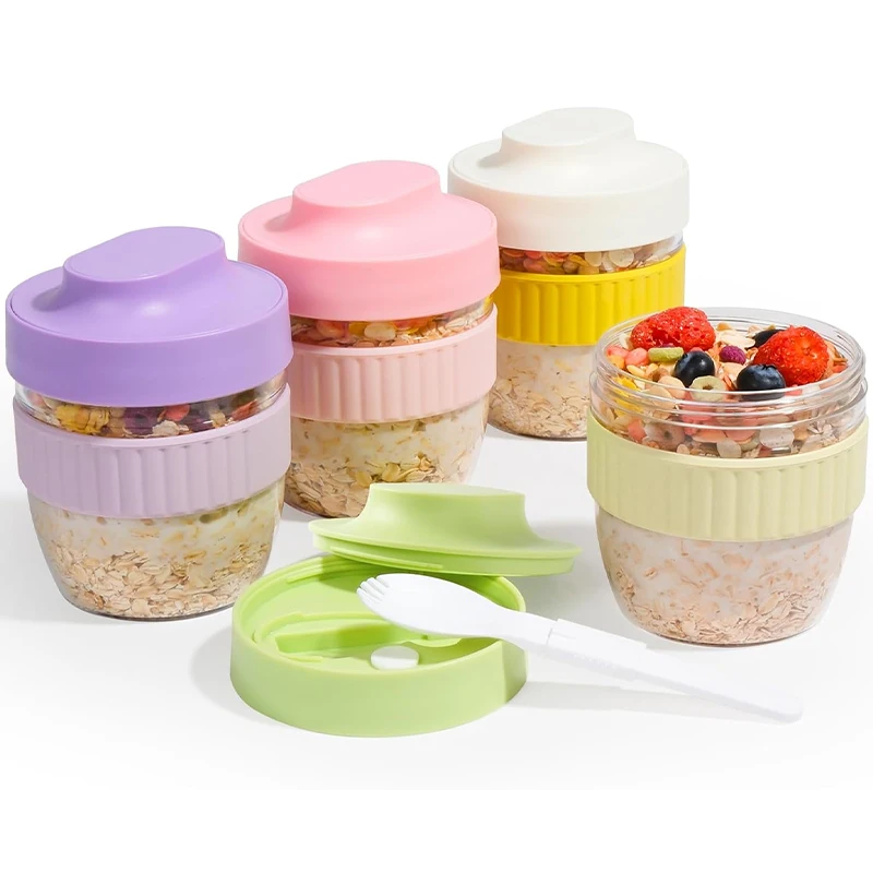 Breakfast Oatmeal Cereal Cup Portable Nut Yogurt Salad Cup with Spoon Overnight Oats Container for Students Adults Bento Box