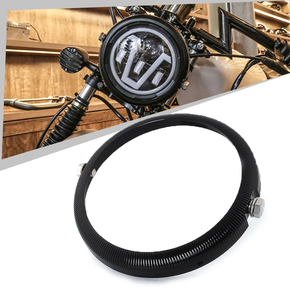 

Motorcycle CNC 7'' Round Headlight Trim Ring Silver/Black Headlamp Mount For 7 Inch Headlight