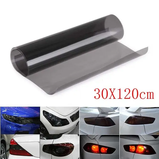 120x30cm Self Adhesive Headlight Tint Film Stretchable Light Black Tint Vinyl Film Tail Fog Lights Protective Scratch Resistant