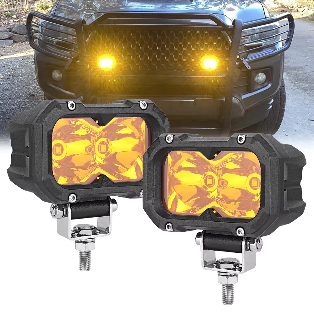 

4 Inch Yellow Spot Beam Driving Light LED Amber Work Light Flush Mount Led Cubes Fog Lights for Trucks Jeep ATV UTV SUV Boat