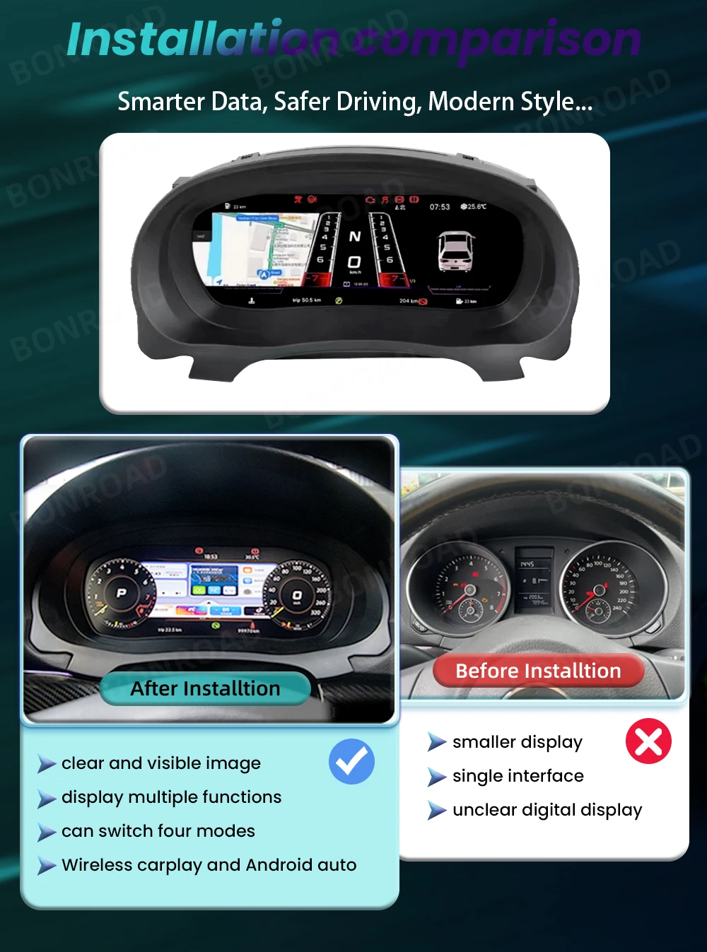 Digitales Armaturenbrett-Cluster, kabellos, CarPlay, Android Auto für ​ ​ Volkswagen VW Passat B6 B8 B7 CC Magotan Instrument Panel Cockpit – Detail 2