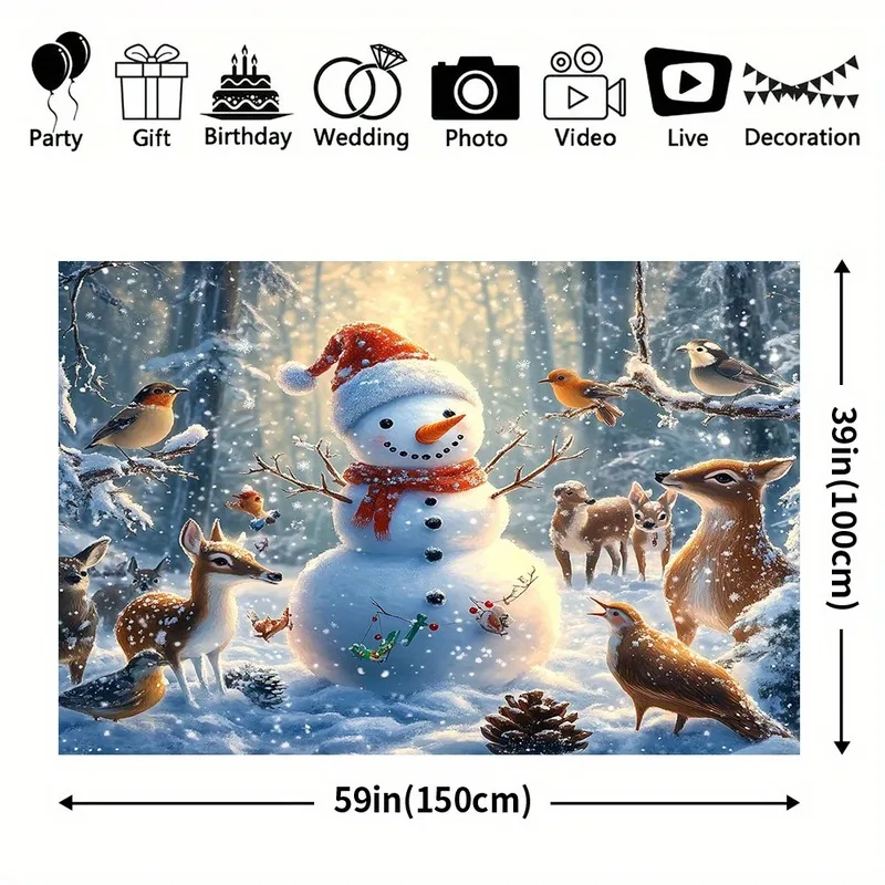 VIKAMA Snowy Christmas Trees Tapestry, Winter Wonderland Falling Snow, Xmas Wall Hanging for Home Party Bedroom