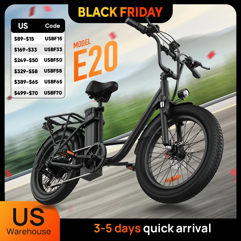 

745W 20x3" Fat Tire Electric Bike 48V 13Ah Removable Battery 20MPH 7-Speed Gears Dual Disc Brakes Adult Moped for Off-Road City