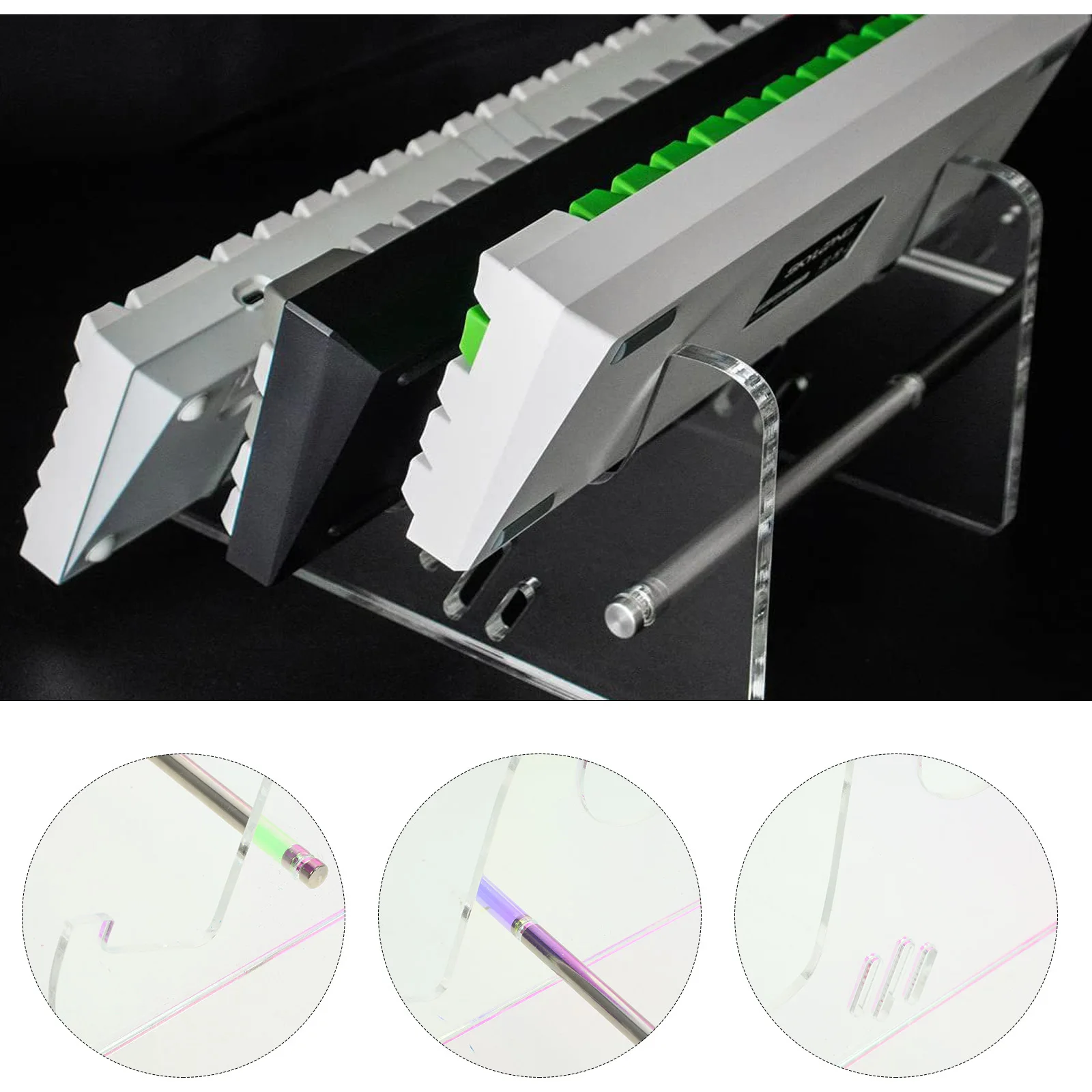 

Acrylic Keyboard Display Stand 3 Tier Holder for Mechanical Keyboard Organizing Desk Accessory Transparent Iridescent Surface