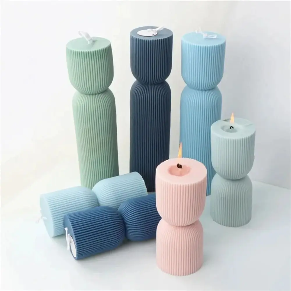 Pinstripe Pillar Stripe Cylindrical Candle Mold Flat Top Silicone Candle Mould Column 3D Columnar Mold Candle Making