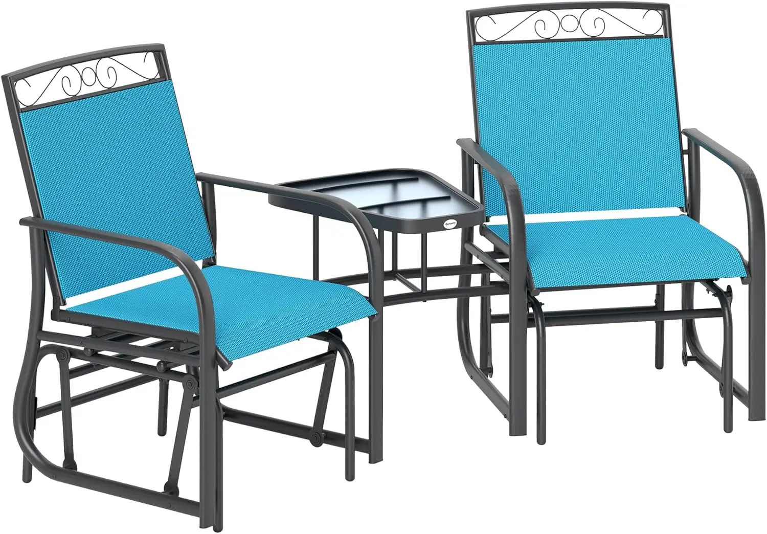 Outdoor Glider Chairs with Coffee Table, 2-Seat Rocking Chair Swing, Breathable Sling, for Backyard, Garden.