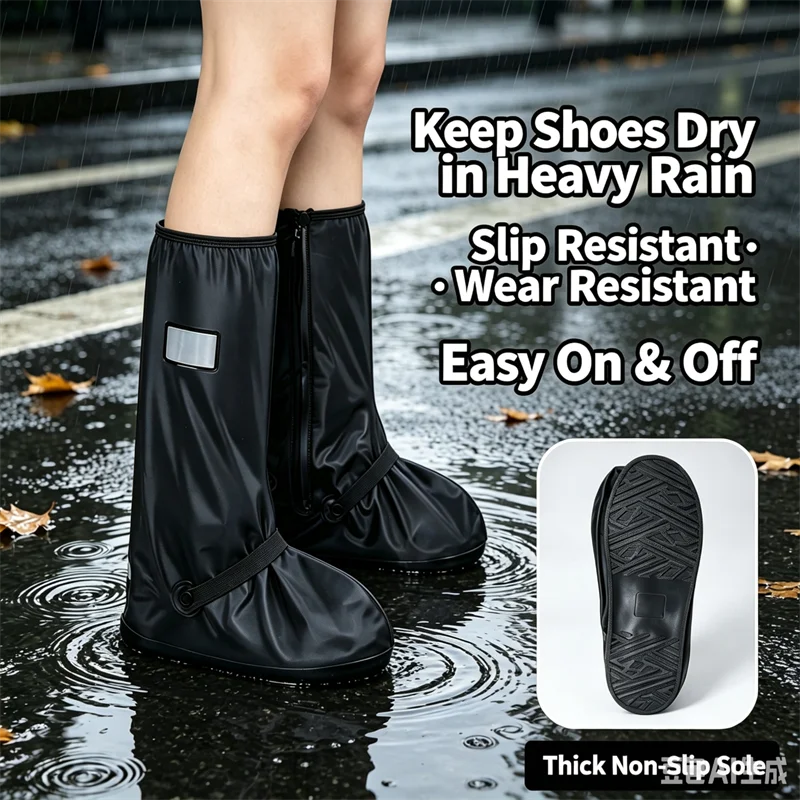 Unisex wiederverwendbare rutschfeste wasserdichte Regenstiefel-Schuhabdeckung, hohe Röhre, schwarze Schuhe, Staubschutz, Abdeckung für Motorrad, Fahrrad, Regenschutz – Detail 12