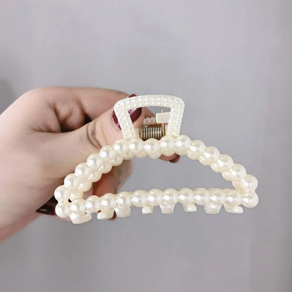 Trendy Hair Claw Solid Color Strong Hold Imitation Pearl Faux Pearl Large Jaw Clip  Hair Clamp Keeping Hair Tidy