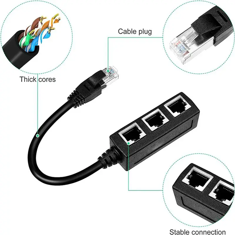 Superior-2X Rj45 Ethernet Splitter Adapter, Ethernet Splitter 1 To 3 , For Home, Office, School Network Expansion